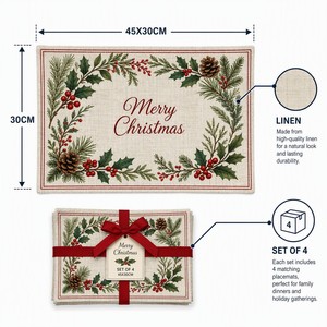 Christmas Placemat Red Embroidered Linen <b>Table</b> <b>Mat</b> Scalloped Edge Holiday <b>Table</b> Decoration for Christmas <b>Dinner</b> Party - Product Image 5