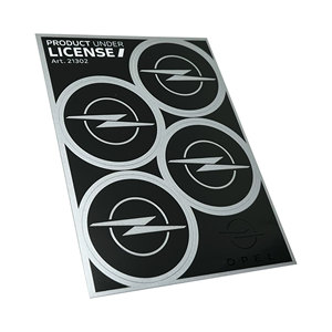 Juego de Adhesivos para Tapas Centrales de Ruedas de Coche de Lujo Opel, 4 Logotipos, ABS, Diámetro 48 mm, 94x131 mm, OPEL NEGRO, 1 Año de Garantía - Product Image 2