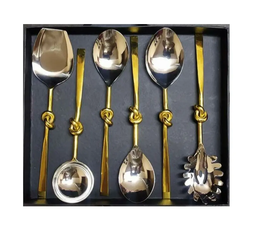 Conjunto de talheres de aço inoxidável com acabamento exclusivo em prata e ouro de luxo mais recente