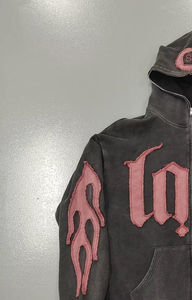 Sudadera Corta Unisex de Lujo 2025, Personalizada, Lavada al Ácido, Estilo Desgastado, de Algodón, con Parches Bordados, Sin Cordones - Product Image 3