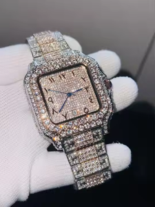 Montre en acier inoxydable exceptionnelle avec quartz et diamants en moissanite pour homme, pierres VVS, design magnifiquement conçu, look élégant, soirée - Product Image 4