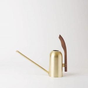 กระป๋องน้ำโลหะสแตนเลสด้ามไม้รูปทรงพิเศษสีทองใช้ตกแต่งสวนในบ้าน - Product Image 1