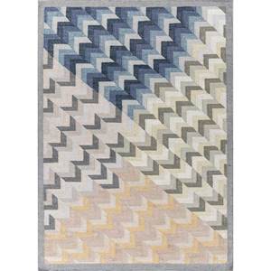 Tapis Chevron en laine et viscose gris et noir à tissage plat pour la décoration intérieure - Adwv-13085 - Product Image 1