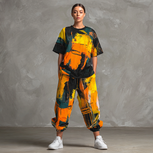 OEM Tie Dye Print Camisetas Chándal Mujer Verano Jogging Sublimación Camiseta Jogger Set Street Drop Shoulder Tee Pantalón holgado - Product Image 1