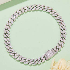 Pulsera de eslabones cubanos chapada en rodio de oro blanco VS1 Moissanite corte redondo diamante estilo Hip Hop boda Unisex Plata de Ley 925 - Product Image 3