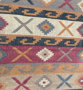 Alfombra Kilim con estampado bohemio Alfombra tradicional india de yute de lana Oriental hecha a mano en Turquía - Product Image 4