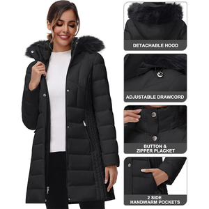 เสื้อแจ็กเก็ตขนเป็ดหนามีฮู้ด, เสื้อโค้ทขนเป็ดกันลมกันน้ำเสื้อนอกลำลองสำหรับฤดูหนาว - Product Image 5