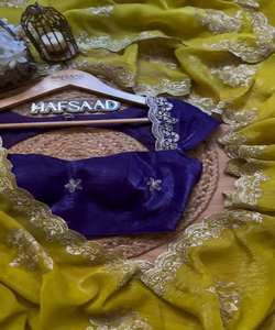 Sari de seda Kanjivaram tradicional para boda con tejido pesado y bordado elegante para ropa de fiesta Sari / Shari - Product Image 5