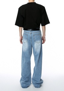 Personalizado al por mayor de la fábrica de los hombres de alta calidad de múltiples bolsillos caído entrepierna Denim recto holgado cargo pantalones de mezclilla - Product Image 5