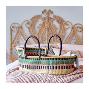 Panier à langer en osier naturel pour bébé, en herbe marine tissée à la main, tendance, décoration de chambre d'enfant