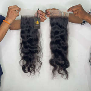 Cheveux humains indiens bruts non traités, prix usine, lots de cheveux indiens bouclés à ondulations profondes et closure en dentelle HD 5x5 - Product Image 1