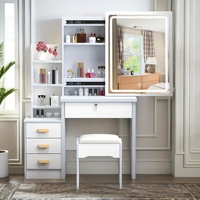 Coiffeuse OEM blanche avec miroir coulissant et tabouret, 4 tiroirs, haut de gamme pour chambre à coucher, meuble de rangement intégré pour appartement