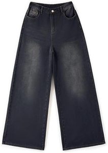 Jeans Anchos de Mezclilla para Mujer con Cintura Ajustable con Botones y Pierna Recta - Product Image 1