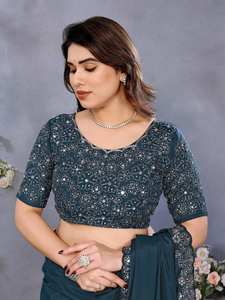 Magnifique collection de saris en soie géorgette douce à séchage rapide, ornée de motifs miroir, pour les fêtes et les cérémonies de remise de diplômes - Product Image 5