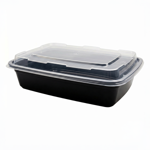 Contenitori per la preparazione dei pasti 3H da 24 once con coperchi (150 set/300 pezzi/cesto) Scatole rettangolari nere per la conservazione degli alimenti, tipo bento box, senza BPA e PFAS, per il pranzo - Product Image 1