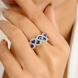 4x3mm corte ovalado Azul zafiro y Diamante declaración anillo de bodas Unisex Real K14 oro blanco septiembre piedra natal joyería nupcial - Product Image 4