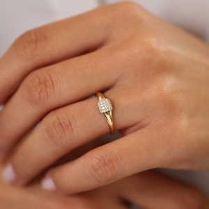 Bague de fiançailles en or 14 carats plaqué rhodium sertie de diamants pavés, certifiée par un tiers, 0,31 CT, diamant naturel à quatre couches, cadeau pour elle - Product Image 3