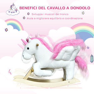 HOMCOM Unicorn <b>Rocking</b> <b>Horse</b> with Music, Metal and Wood Frame, Plush Cover, 65x32x55cm, White <b>Pink</b> - Product Image 5