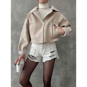 Wholesale Women's Nubuck <b>Fur</b> Collar <b>Coats</b> Faux <b>Leather</b> Outerwear Collection - Product Image 5