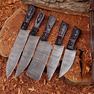 2025 nueva llegada Oem personalizado Chef juego de 5 piezas hecho a mano personalizado Damasco acero Chef cuchillo conjunto con bolsa rodante marrón - Product Image 2