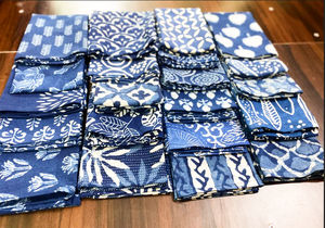 Juego de servilletas reutilizables con estampado de algodón azul índigo personalizado, lote al por mayor, diseño de impresión a mano, mezcla y combinación para uso doméstico, bodas - Product Image 3