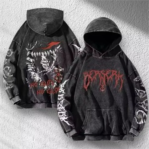 เสื้อฮู้ดดี้พิมพ์ลายโกธิคทรงโอเวอร์ไซส์สำหรับผู้ชาย สีดำ ผ้าฝ้ายเฟรนช์เทอร์รี่ แขนยาว มีกระเป๋า สไตล์สตรีทแวร์ รับผลิตแบบ OEM ขายส่งจากโรงงาน - Product Image 5