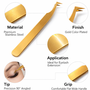 Pince à cils Gold L Boot Lash, pointe en fibre, outil de volume pour extensions de cils, acier inoxydable, professionnel, OEM - Product Image 3