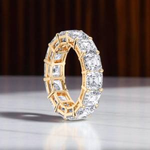10.00 Carat E-F/VVS-VS Moissanite Asscher Cut Diamond Eternity Band <b>Ring</b> Made in Silver <b>For</b> Her - Product Image 4