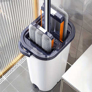 Ensemble seau et serpillière auto-nettoyante à pression manuelle, système multifonctionnel pour le nettoyage domestique, seau rectangulaire en métal - Product Image 6