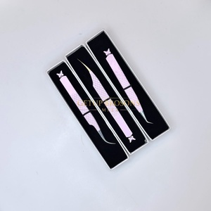 New Stainless Steel Curve <b>Butterfly</b> Cutout Eyelash Extension Tweezers <b>Light</b> Pink Powder Coating Isolation Gold Tip Beauty Tool - Product Image 6