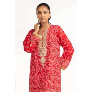 Chemise décontractée en tissu lawn imprimé or et shalwar brodé IUSTTS-716 pour le printemps/été - Product Image 1