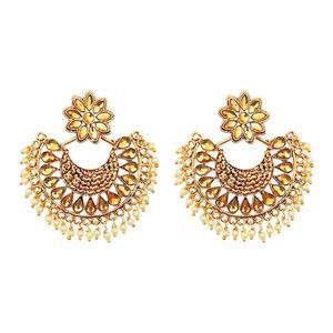 Kriaa Brown Kundan Pearl <b>Dangle</b> <b>Earrings</b> Gold-Plated 1310590-Elegant <b>Fine</b> <b>Dangle</b> Jewelry - Product Image 1