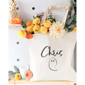 Personalized Name Open Closure Ghost Cotton Canvas Tote Bag with Solid Color Pattern - Product Image 4