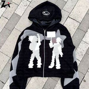 American High Street Trend Jacket Hombres Creativo Bordado Cremallera Sudadera con capucha Harajuku Moda Retro Sudadera de gran tamaño - Product Image 2