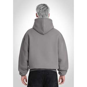 เสื้อฮู้ดดี้โอเวอร์ไซส์แบบมีซิป สีเทาเย็น ผ้ากันลมเป็นมิตรต่อสิ่งแวดล้อม ย้อมสีแบบ Garment Dyed พิมพ์ลายสกรีนแบบเรียบ ไซส์ XS-XL - Product Image 4