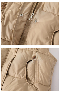 Chaleco de invierno para mujer, Chaqueta corta acolchada con cuello levantado, chaleco esponjoso grueso, Color sólido, sin mangas, cálido - Product Image 3