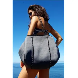 Bolso de playa de neopreno impermeable, bolsa de mano lavable con estampado personalizado, venta al por mayor