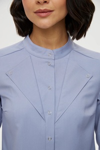 Conjunto de uniforme médico azul claro para mujer: blusa de manga larga y pantalón acampanado, uniforme hospitalario de tejido de elastano/poliéster con detección de agujas - Product Image 6