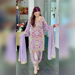 Chic arrival multi color cotton salwar kameez palazzo set featuring Resham work <b>detail</b> and fancy dupatta 2025 collection - Product Image 4