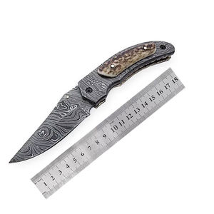 Navaja de Bolsillo Plegable de Acero de Damasco Hecha a Mano Personalizada en Oferta, OEM para Caza al Aire Libre, Color Personalizado, Alta Calidad - Product Image 1