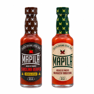 Salsa de Pimiento Picante Brasileña Mapila 60 ml, Malagueta Tradicional y Carolina Reaper Ahumada Naturalmente, 5000 a 25000 SHU, Botella de Vidrio - Product Image 1