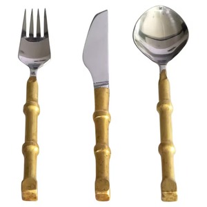 Ensemble de 6 couverts en acier inoxydable idéal pour cuisine de table hôtel usage domestique 2 ensembles de couverts finis plaqués couleur poignée en laiton - Product Image 4