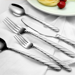 Juego de cubiertos de mango de diseño con acabado elegante plateado, cubiertos de acero inoxidable para comedor, cocina, restaurante y uso en bodas - Product Image 4