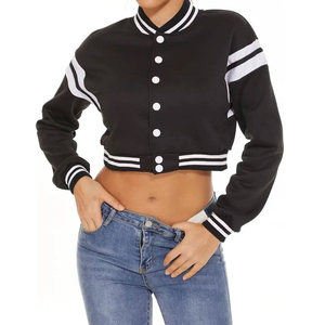 Vente en gros 2024 veste universitaire en satin pour femmes broderie en chenille équipe universitaire noire manches en cuir personnalisées veste à motif imprimé - Product Image 1