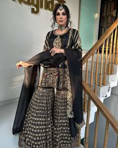 Conjunto Sharara de Georgette Sintética Bordada Premium, Ropa India Pakistaní Cómoda y Personalizada para Fiestas - Product Image 1