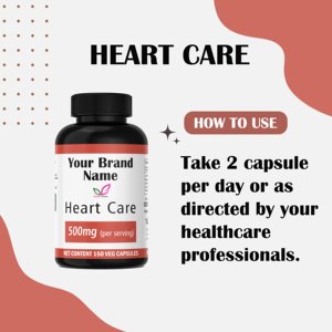 Heart Care 500mg 150 Capsules Supplément à base de plantes Soutien naturel du bien-être Amplificateur d'énergie pour adultes Marque distributeur OEM ODM - Product Image 4