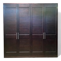 Armoire de Luxe Grande en Bois de Teck à 4 Portes, Faite à la Main, Autonome, avec Espace de Rangement Suspendu et Tiroirs Organisés, Écologique, pour Salle à Manger/Salon