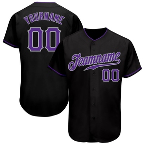 Vente en gros directe OMMIZ INDUSTRY Maillot de baseball authentique personnalisé noir violet-gris - Product Image 1