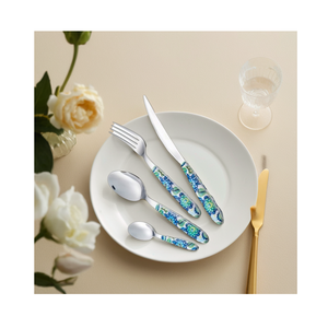 Ensemble de couverts royal en acier inoxydable plaqué argent avec fourchette à cuillère à poignée imprimée en résine-métal durable - Product Image 1