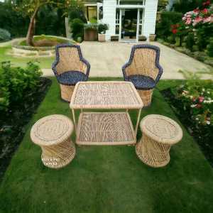 Super Deluxe Bambou Canne Jardin Patio Coussin Chaise et Table Ensemble Artisanat Extérieur Intérieur Meubles pour Lobby Pelouse Salon - Product Image 3